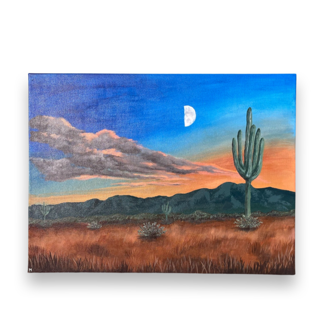 Arizona Sky Desert Cactus Landscape Acrylic Artwork on 18x24 Canvas |  Nature Art | Acrylic Painting | Ready to Ship